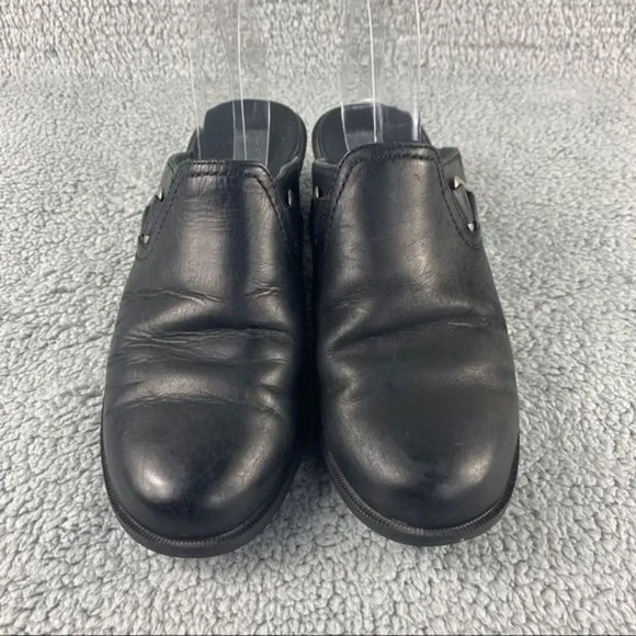 Teva foxy womens 10 Clogs Casual Mule Sandals Black Leather Block Heels Slip on‎ - Picture 3 of 12